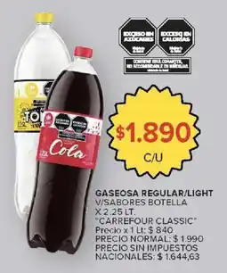Carrefour Carrefour classic gaseosa regular/light v/sabores botella oferta