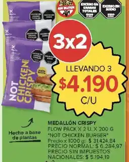 Carrefour Not chicken burger medallón crispy flow pack oferta