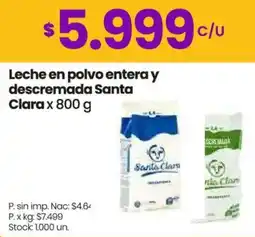 Changomas Santa clara leche en polvo entera y descremada oferta