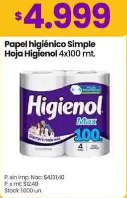 Changomas Higienol papel higiénico simple hoja oferta