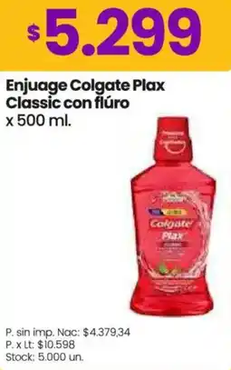 Changomas Colgate plax enjuage classic con flúro oferta