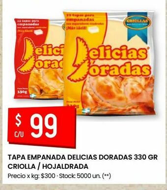 Changomas Tapa empanada delicias doradas 330 gr criolla / hojaldrada oferta