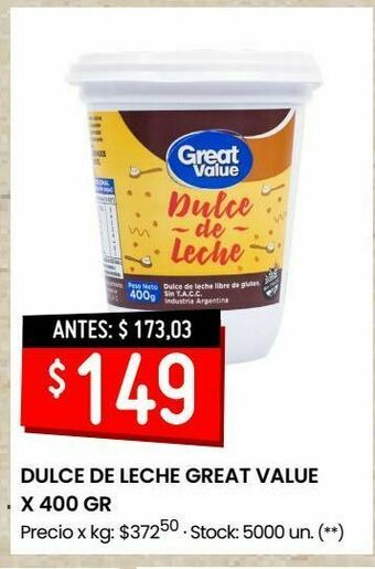 Changomas Dulce de leche great value x 400 gr oferta