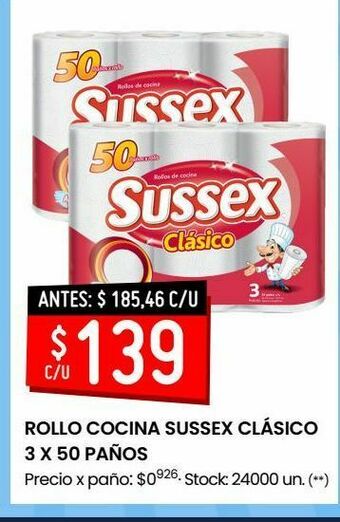 Changomas Rollo cocina sussex clásico 3 x 50 paños oferta