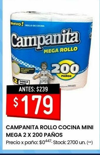 Changomas Campanita rollo cocina mini mega 2 x 200 paños oferta