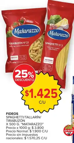 Carrefour Matarazzo fideos spaghetti/tallarín/ tirabuzón oferta