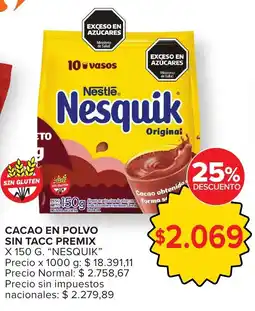 Carrefour Nesquik cacao en polvo sin tacc premix oferta