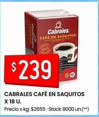 Walmart Cabrales café en saquitos x 18 u oferta