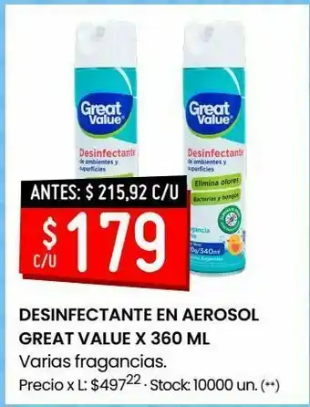 Walmart Desinfectante en aerosol great value x 360 ml oferta