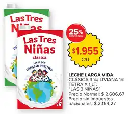 Carrefour Las 3 niñas leche larga vida clásica 3 %/ liviana 1% tetra oferta