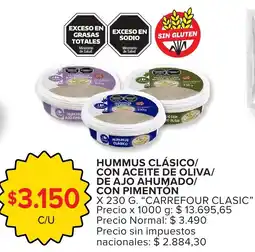 Carrefour Carrefour clasic hummus clásico/ con aceite de oliva/ de ajo ahumado/con pimenton oferta