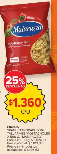 Carrefour Matarazzo spaguetti/tirabuzón/ tallarines/mostacholes oferta