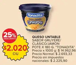 Carrefour Tonadita queso untable sabor gruyere/ clásico/jamón pote oferta