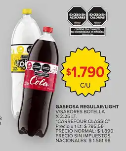 Carrefour Carrefour classic gaseosa regular/light v/sabores botella oferta