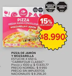 Carrefour Carrefour classic pizza de jamón y mozzarella estuche oferta