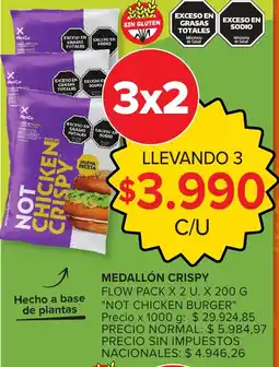 Carrefour Not chicken burger medallón crispy flow pack oferta