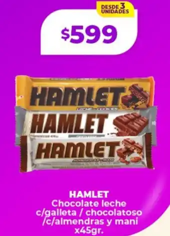 Hamlet chocolate leche c/galleta/chocolatoso /c/almendras y mani