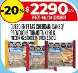 Supermercados DIA Tonadita queso en fetas cheddar/danbo provolone oferta