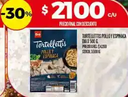 Supermercados DIA Dia tortellettis pollo y espinaca oferta