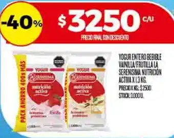 La serenisima yogur entero bebible vainilla/frutilla nutrición activa