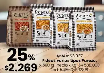 Coto Pureza fideos varios tipos oferta