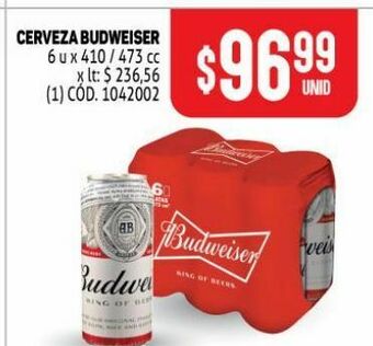 Makro Cerveza budweiser 6u x 410/473cc oferta