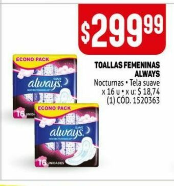 Makro Toallas femeninas always 16u oferta