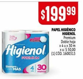 Makro Papel higiénico higienol doble hoja x 4u x 30m oferta