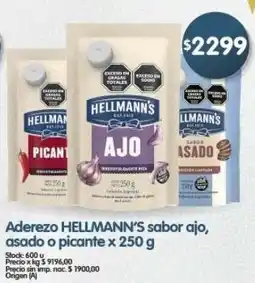 Supermercados Buenos Días Hellmann's aderezo sabor ajo, asado o picante oferta