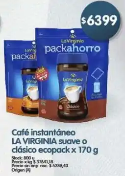 Supermercados Buenos Días La virginia café instantáneo suave o clásico ecopack oferta