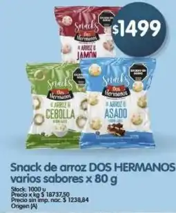Supermercados Buenos Días Dos hermanos snack de arroz varios sabores oferta