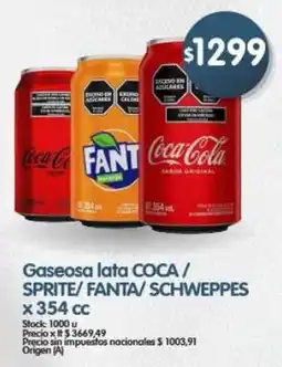 Supermercados Buenos Días Coca/ sprite/fanta/ schweppes gaseosa lata oferta