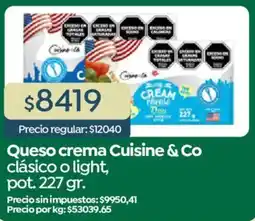 Supermercados Vea Cuisine & Co queso crema clásico o light, pot. oferta