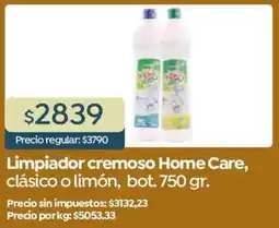 Supermercados Vea Home care limpiador cremoso clásico o limón, bot. oferta
