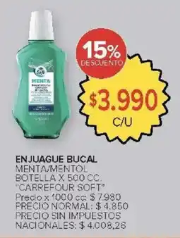 Carrefour Market Carrefour soft enjuague bucal mentamentol botella oferta