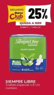 Diarco Siempre libre - toallas especial x 8 un. cód.59945 oferta