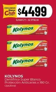 Diarco Kolynos - dentífrico super blanco protección anticaries x 180 gr. cód:25445 oferta