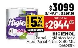 Diarco Higienol - papel higi9enico max aloe panal 4 un. x 80 mt oferta