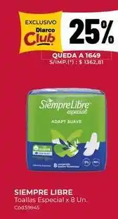 Diarco Siempre libre - toallas especial x 8 un. c uevo59945 oferta