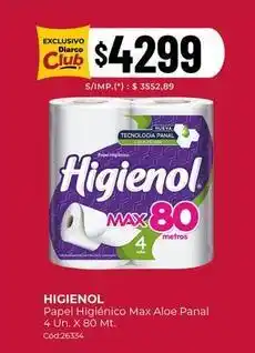 Diarco X$ - papel higiénico max aloe panal 4 un. x 80 mt oferta