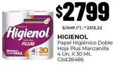 Diarco Higienol - papel higiénico doble hoja plus manzanilla 4 un. x 30 mt. cód:26466 oferta