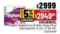 Diarco Higienol - papel higi00enico doble hoja plus manzanilla 4 un. x 30 mt. c0d:26466 oferta