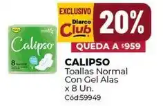 Diarco Calipso - toallas normal con gel alas x 8 un. cód:59949 oferta