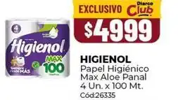 Diarco Higienol - papel higiénico max aloe panal 4 un. x 100 mt. cód:26335 oferta