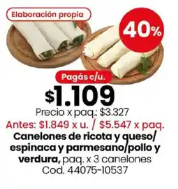 Coto Canelones de ricota y queso/ espinaca y parmesano/pollo y verdura, paq. oferta