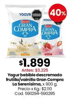 Coto La serenísima yogur bebible descremado frutilla/vainilla gran compra oferta