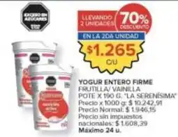 Carrefour Market La serenísima - yogur entero firme frutilla/vainilla oferta
