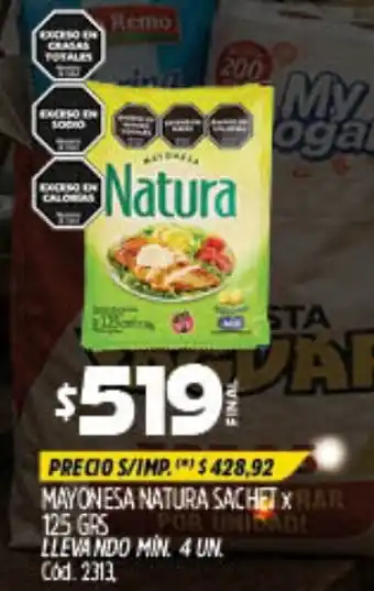 Supermercados Yaguar Natura mayonesa sachet oferta