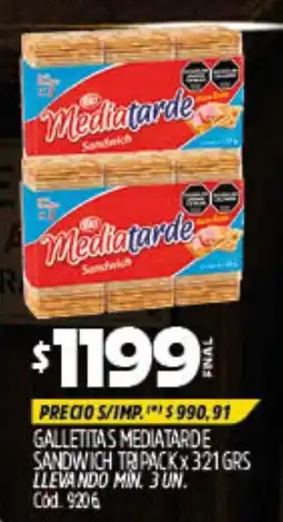Supermercados Yaguar Mediatarde galletitas sandwich tripack oferta