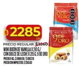Supermercados DIA 9 de oro - mini budín de vainilla x 210 g / con dulce de leche x 215 g oferta